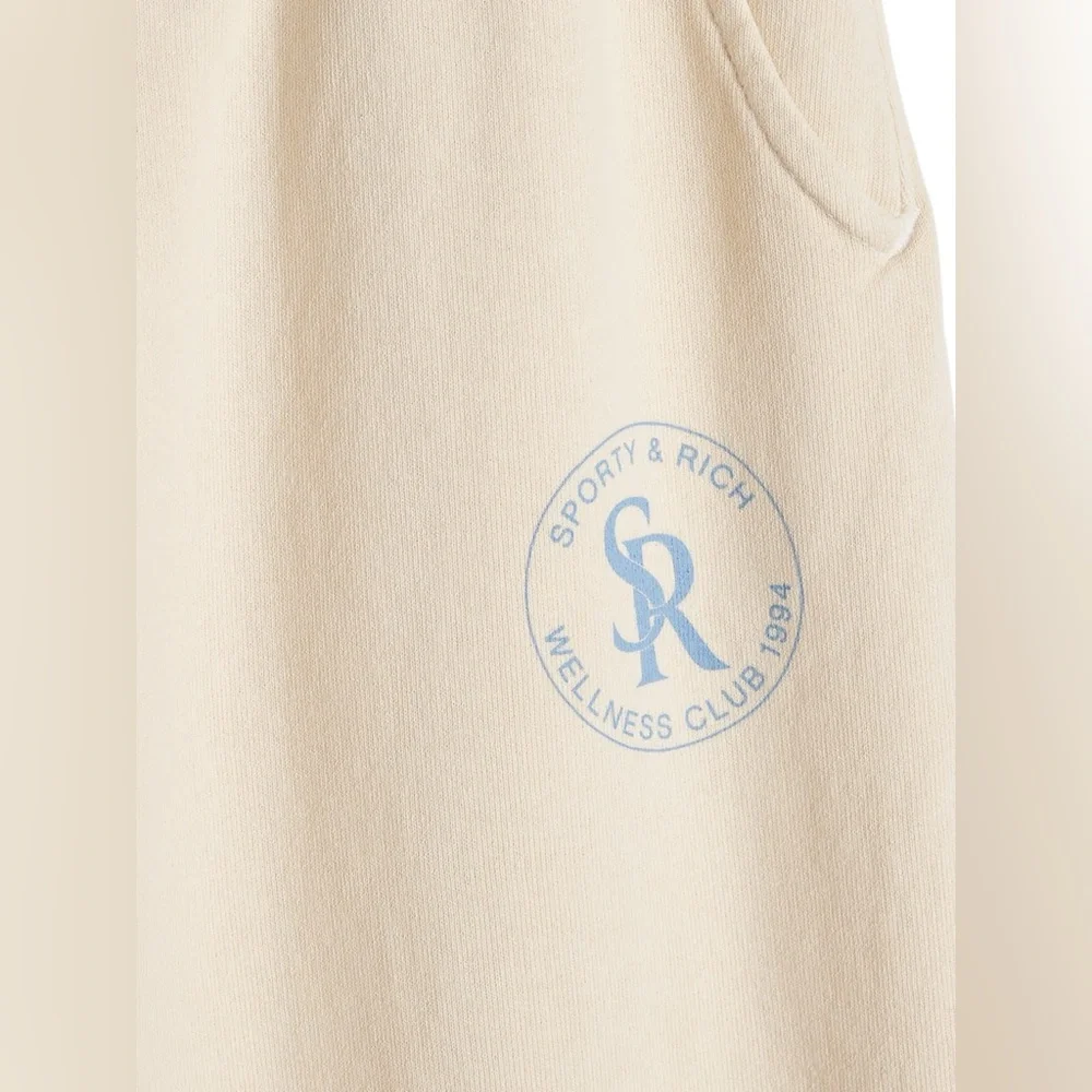 🆕 SPORTY & RICH | S & R SWEATPANTS | CREAM & BLUE | SIZE: LARGE (UNISEX) - Picture 4 of 7